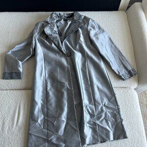 Dana Kay Women's Silver Long Coat Size 16 – Elegant Metallic Formal Outerwear